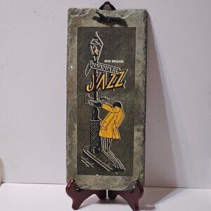 Jazz Themed 2007 Artwork On Handcrafted 1800s Slate Tile Bourbon St. New Orleans